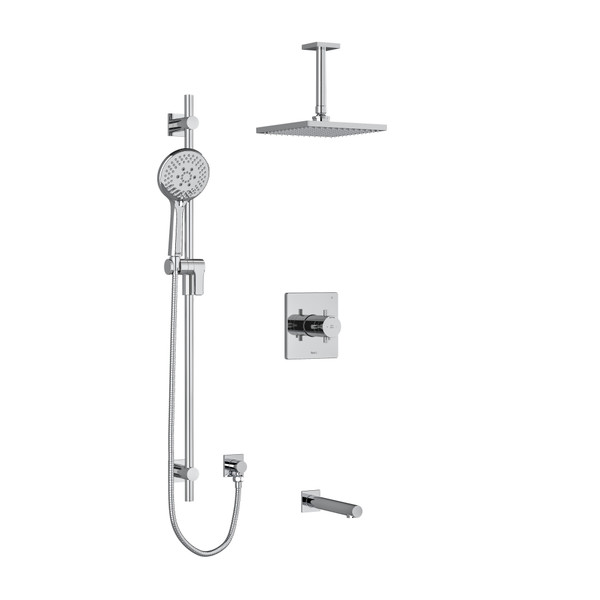 DISCONTINUED-Pallace Type T/P (Thermostatic/Pressure Balance) 1/2 Inch Coaxial 3-Way System With Hand Shower Rail Shower Head And Spout - Chrome with Cross Handles | Model Number: KIT1345PATQ+C-6 - Product Knockout