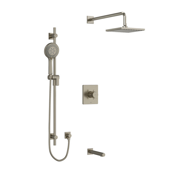 Pallace Type T/P (Thermostatic/Pressure Balance) 1/2 Inch Coaxial 3-Way System With Hand Shower Rail Shower Head And Spout - Brushed Nickel with Cross Handles | Model Number: KIT1345PATQ+BN-EX - Product Knockout