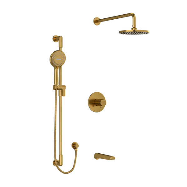 DISCONTINUED-Parabola Type T/P (Thermostatic/Pressure Balance) 1/2 Inch Coaxial 3-Way System With Hand Shower Rail Shower Head And Spout - Brushed Gold | Model Number: KIT1345PBBG-6-SPEX - Product Knockout