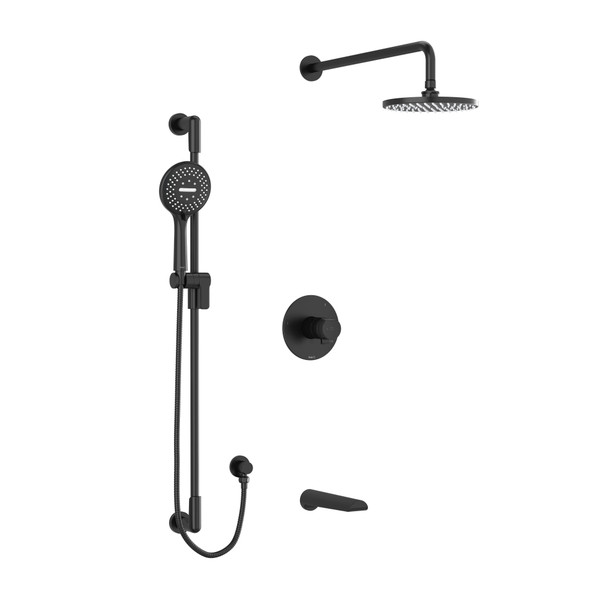 Parabola Type T/P (Thermostatic/Pressure Balance) 1/2 Inch Coaxial 3-Way System With Hand Shower Rail Shower Head And Spout - Black | Model Number: KIT1345PBBK-SPEX - Product Knockout