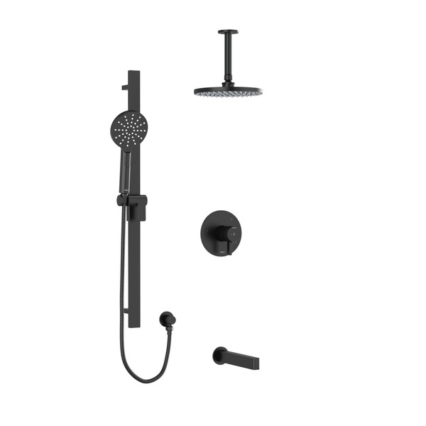 DISCONTINUED Paradox Type T/P (Thermostatic/Pressure Balance) 1/2 Inch Coaxial 3-Way System With Hand Shower Rail Shower Head And Spout - Black | Model Number: KIT1345PXTMBK-6