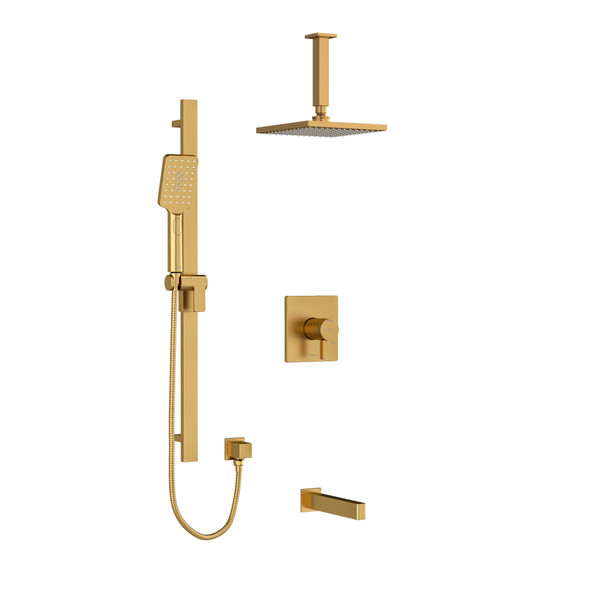 Paradox Type T/P (Thermostatic/Pressure Balance) 1/2 Inch Coaxial 3-Way System With Hand Shower Rail Shower Head And Spout - Brushed Gold | Model Number: KIT1345PXTQBG-6 - Product Knockout