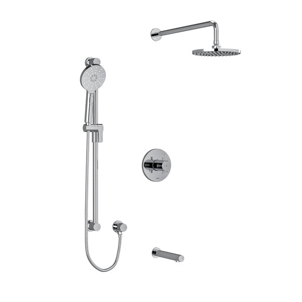 DISCONTINUED-Riu Type T/P (Thermostatic/Pressure Balance) 1/2 Inch Coaxial 3-Way System With Hand Shower Rail Shower Head And Spout - Chrome with Cross Handles | Model Number: KIT1345RUTM+C - Product Knockout