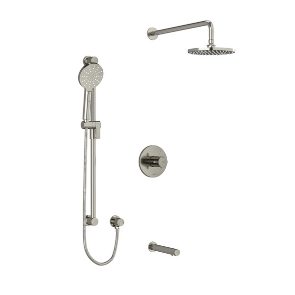 Système coaxial à 3 voies avec douchette sur rail, tête de douche et bec 1/2" type T/P (thermostatique/pression équilibrée) Rui - Nickel brossé avec poignées en croix  | Numéro de modèle: KIT1345RUTM+KNBN-SPEX - Produit épuisé