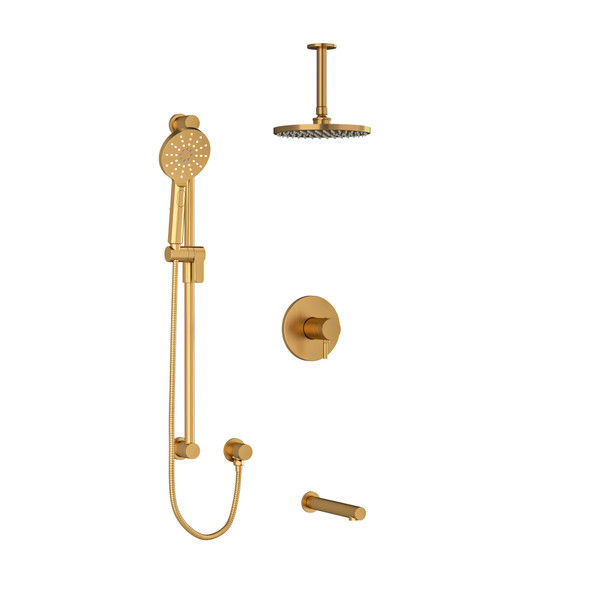 DISCONTINUED-Riu Type T/P (Thermostatic/Pressure Balance) 1/2 Inch Coaxial 3-Way System With Hand Shower Rail Shower Head And Spout - Brushed Gold | Model Number: KIT1345RUTMBG-6 - Product Knockout