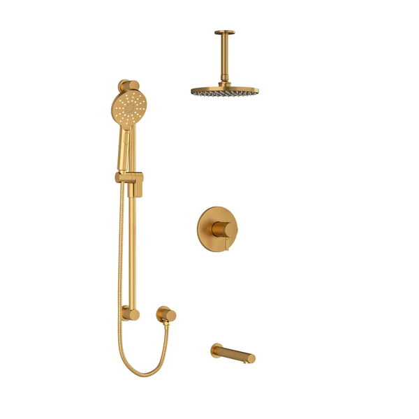 DISCONTINUED Riu Type T/P (Thermostatic/Pressure Balance) 1/2 Inch Coaxial 3-Way System With Hand Shower Rail Shower Head And Spout - Brushed Gold | Model Number: KIT1345RUTMBG-6