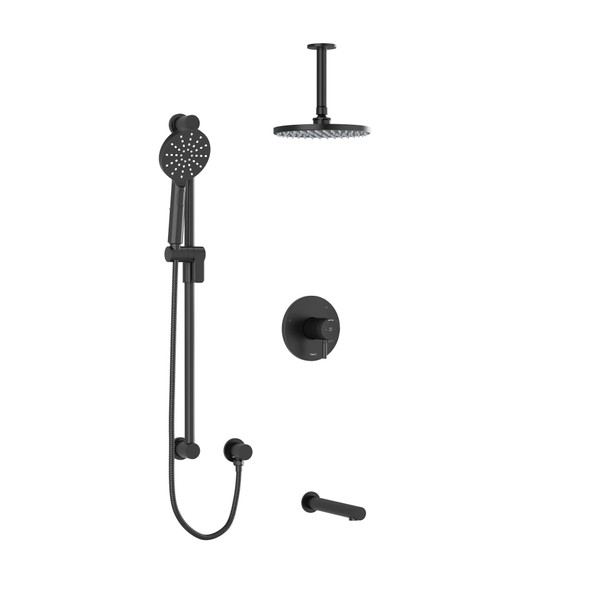 DISCONTINUED-Riu Type T/P (Thermostatic/Pressure Balance) 1/2 Inch Coaxial 3-Way System With Hand Shower Rail Shower Head And Spout - Black | Model Number: KIT1345RUTMBK-6 - Product Knockout