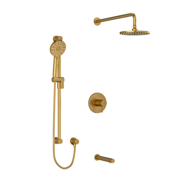 Riu Type T/P (Thermostatic/Pressure Balance) 1/2 Inch Coaxial 3-Way System With Hand Shower Rail Shower Head And Spout - Brushed Gold with Knurled Lever Handles | Model Number: KIT1345RUTMKNBG - Product Knockout