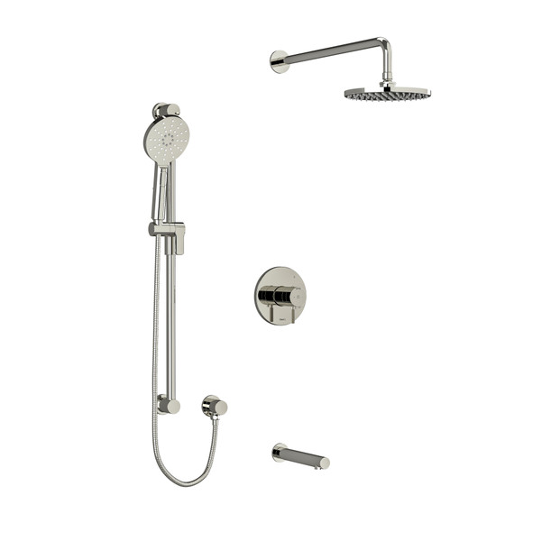 Riu Type T/P (Thermostatic/Pressure Balance) 1/2 Inch Coaxial 3-Way System With Hand Shower Rail Shower Head And Spout - Polished Nickel with Knurled Lever Handles | Model Number: KIT1345RUTMKNPN - Product Knockout