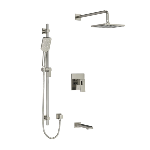 DISCONTINUED Zendo Type T/P (Thermostatic/Pressure Balance) 1/2 Inch Coaxial 3-Way System With Hand Shower Rail Shower Head And Spout - Brushed Nickel | Model Number: KIT1345ZOTQBN
