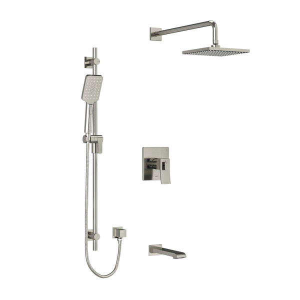 Zendo Type T/P (Thermostatic/Pressure Balance) 1/2 Inch Coaxial 3-Way System With Hand Shower Rail Shower Head And Spout - Brushed Nickel | Model Number: KIT1345ZOTQBN - Product Knockout