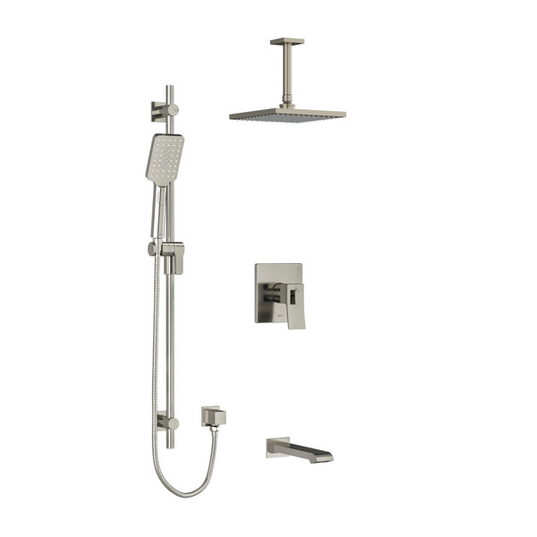DISCONTINUED-Zendo Type T/P (Thermostatic/Pressure Balance) 1/2 Inch Coaxial 3-Way System With Hand Shower Rail Shower Head And Spout - Brushed Nickel | Model Number: KIT1345ZOTQBN-6 - Product Knockout