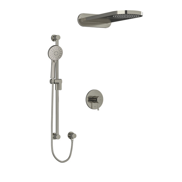 DISCONTINUED-Edge Type T/P (Thermostatic/Pressure Balance) 1/2 Inch Coaxial 3-Way System With Hand Shower Rail And Rain And Cascade Shower Head - Brushed Nickel | Model Number: KIT2745EDTMBN-EX - Product Knockout