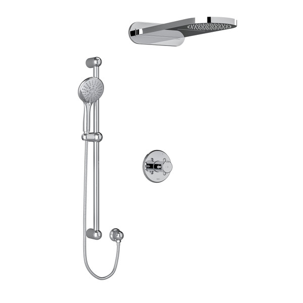 Georgian Type T/P (Thermostatic/Pressure Balance) 1/2 Inch Coaxial 3-Way System With Hand Shower Rail And Rain And Cascade Shower Head - Chrome with Cross Handles | Model Number: KIT2745GN+C - Product Knockout