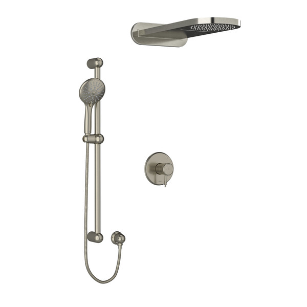 DISCONTINUÉ -Système coaxial à 3 voies avec douchette sur rail et tête de douche pluie et cascade 1/2" type T/P (thermostatique/pression équilibrée) Georgian - Nickel brossé | Numéro de modèle: KIT2745GNBN-EX - Produit épuisé
