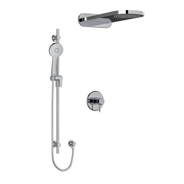 Momenti Type T/P (Thermostatic/Pressure Balance) 1/2 Inch Coaxial 3-Way System With Hand Shower Rail And Rain And Cascade Shower Head - Chrome with J-Shaped Handles | Model Number: KIT2745MMRDJC-SPEX - Product Knockout