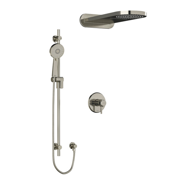 Système coaxial à 3 voies avec douchette sur rail et tête de douche pluie et cascade 1/2" type T/P (thermostatique/pression équilibrée) Momenti - Nickel brossé avec poignées à levier  | Numéro de modèle: KIT2745MMRDLBN-EX - Produit épuisé