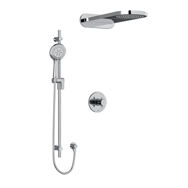 Pallace Type T/P (Thermostatic/Pressure Balance) 1/2 Inch Coaxial 3-Way System With Hand Shower Rail And Rain And Cascade Shower Head - Chrome with Cross Handles | Model Number: KIT2745PATM+C - Product Knockout