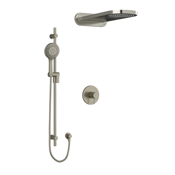 Pallace Type T/P (Thermostatic/Pressure Balance) 1/2 Inch Coaxial 3-Way System With Hand Shower Rail And Rain And Cascade Shower Head - Brushed Nickel | Model Number: KIT2745PATMBN-SPEX - Product Knockout