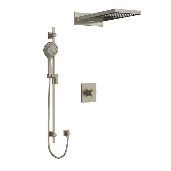 DISCONTINUED-Pallace Type T/P (Thermostatic/Pressure Balance) 1/2 Inch Coaxial 3-Way System With Hand Shower Rail And Rain And Cascade Shower Head - Brushed Nickel with Cross Handles | Model Number: KIT2745PATQ+BN-SPEX - Product Knockout