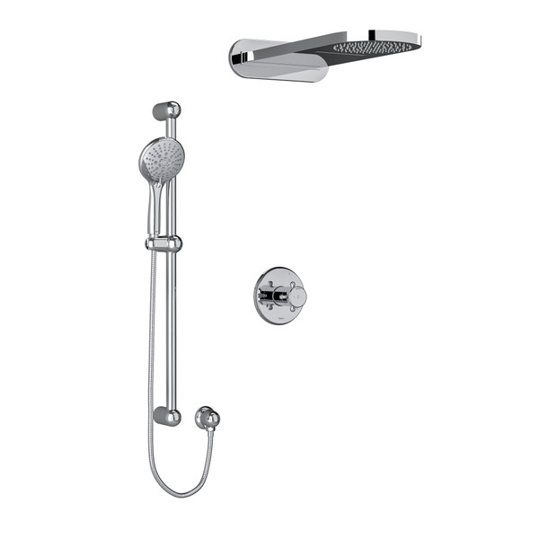 Retro Type T/P (Thermostatic/Pressure Balance) 1/2 Inch Coaxial 3-Way System With Hand Shower Rail And Rain And Cascade Shower Head - Chrome with Cross Handles | Model Number: KIT2745RT+C - Product Knockout