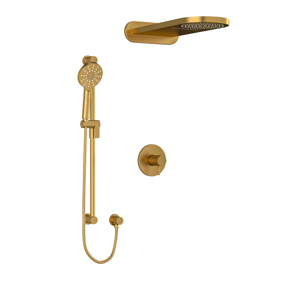 Riu Type T/P (Thermostatic/Pressure Balance) 1/2 Inch Coaxial 3-Way System With Hand Shower Rail And Rain And Cascade Shower Head - Brushed Gold | Model Number: KIT2745RUTMBG - Product Knockout