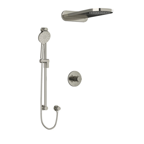 Système coaxial à 3 voies avec douchette sur rail, tête de douche pluie et cascade 1/2" type T/P (thermostatique/pression équilibrée) Riu - Nickel brossé avec poignées en croix  | Numéro de modèle: KIT2745RUTM+BN - Produit épuisé