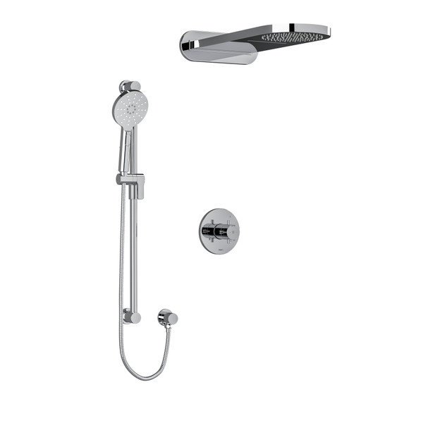 DISCONTINUED-Riu Type T/P (Thermostatic/Pressure Balance) 1/2 Inch Coaxial 3-Way System With Hand Shower Rail And Rain And Cascade Shower Head - Chrome with Cross Handles | Model Number: KIT2745RUTM+C-SPEX - Product Knockout