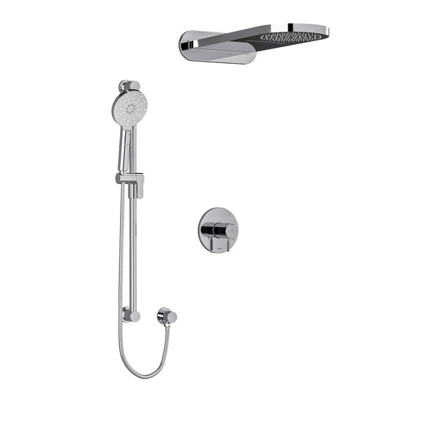 Riu Type T/P (Thermostatic/Pressure Balance) 1/2 Inch Coaxial 3-Way System With Hand Shower Rail And Rain And Cascade Shower Head - Chrome with Knurled Lever Handles | Model Number: KIT2745RUTMKNC - Product Knockout