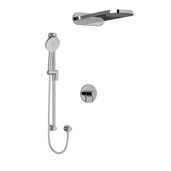 Système coaxial à 3 voies avec douchette sur rail, tête de douche pluie et cascade 1/2" type T/P (thermostatique/pression équilibrée) Riu - Chrome avec poignées à levier moletées  | Numéro de modèle: KIT2745RUTMKNC-SPEX - Produit épuisé
