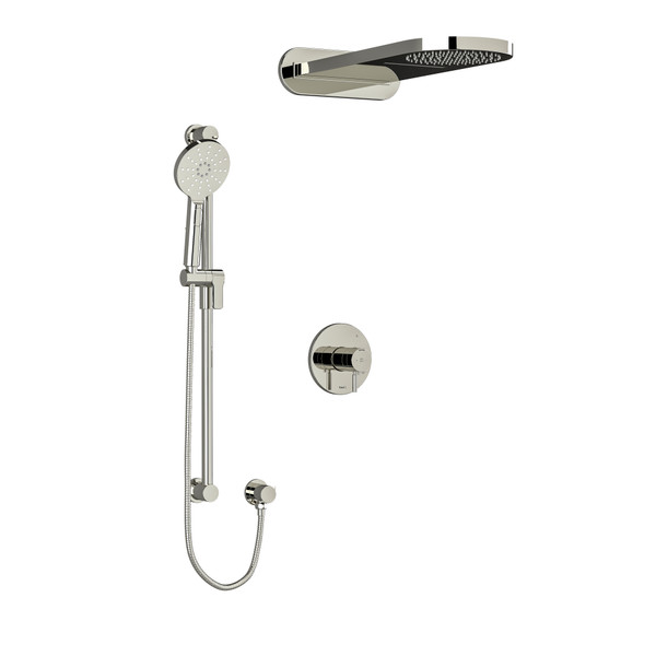 Riu Type T/P (Thermostatic/Pressure Balance) 1/2 Inch Coaxial 3-Way System With Hand Shower Rail And Rain And Cascade Shower Head - Polished Nickel | Model Number: KIT2745RUTMPN-SPEX - Product Knockout