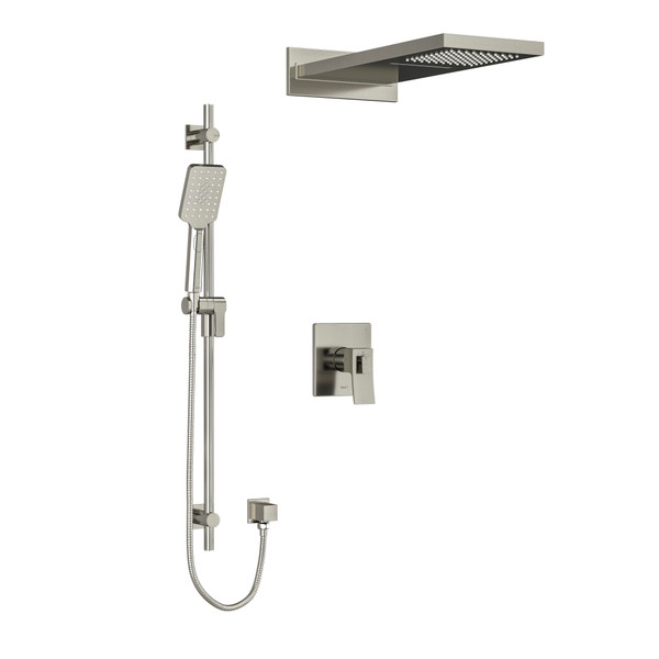 DISCONTINUED-Zendo Type T/P (Thermostatic/Pressure Balance) 1/2 Inch Coaxial 3-Way System With Hand Shower Rail And Rain And Cascade Shower Head - Brushed Nickel | Model Number: KIT2745ZOTQBN - Product Knockout