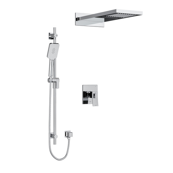 Système coaxial à 3 voies avec douchette sur rail, tête de douche pluie et cascade 1/2" type T/P (thermostatique/pression équilibrée) Zendo - Chrome  | Numéro de modèle: KIT2745ZOTQC-EX - Produit épuisé