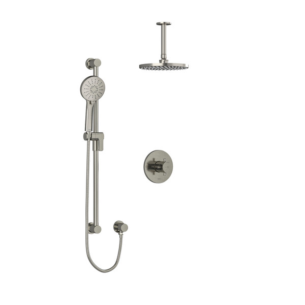 Edge Type T/P (Thermostatic/Pressure Balance) 1/2 Inch Coaxial 2-Way System With Hand Shower And Shower Head - Brushed Nickel with Cross Handles | Model Number: KIT323EDTM+BN-6 - Product Knockout