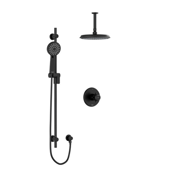 Momenti Type T/P (Thermostatic/Pressure Balance) 1/2 Inch Coaxial 2-Way System With Hand Shower And Shower Head - Black with Cross Handles | Model Number: KIT323MMRD+BK-6 - Product Knockout