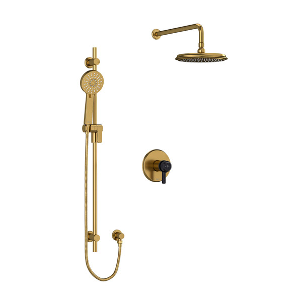 DISCONTINUED-Momenti Type T/P (Thermostatic/Pressure Balance) 1/2 Inch Coaxial 2-Way System With Hand Shower And Shower Head - Brushed Gold and Black with J-Shaped Handles | Model Number: KIT323MMRDJBGBK-SPEX - Product Knockout