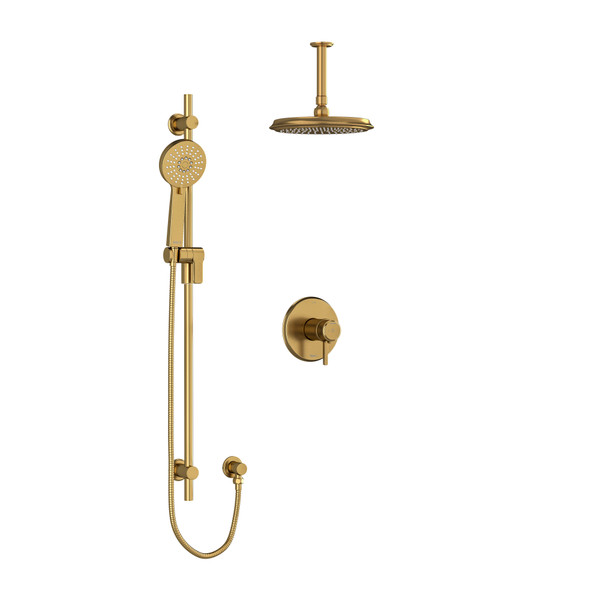 Momenti Type T/P (Thermostatic/Pressure Balance) 1/2 Inch Coaxial 2-Way System With Hand Shower And Shower Head - Brushed Gold with Lever Handles | Model Number: KIT323MMRDLBG-6 - Product Knockout