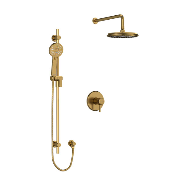 Momenti Type T/P (Thermostatic/Pressure Balance) 1/2 Inch Coaxial 2-Way System With Hand Shower And Shower Head - Brushed Gold with Lever Handles | Model Number: KIT323MMRDLBG-6-SPEX - Product Knockout