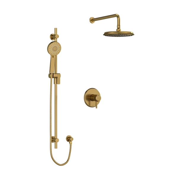 DISCONTINUED-Momenti Type T/P (Thermostatic/Pressure Balance) 1/2 Inch Coaxial 2-Way System With Hand Shower And Shower Head - Brushed Gold with Lever Handles | Model Number: KIT323MMRDLBG-SPEX - Product Knockout