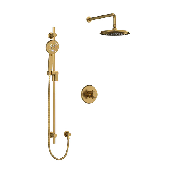 Momenti Type T/P (Thermostatic/Pressure Balance) 1/2 Inch Coaxial 2-Way System With Hand Shower And Shower Head - Brushed Gold with X-Shaped Handles | Model Number: KIT323MMRDXBG-6-EX - Product Knockout