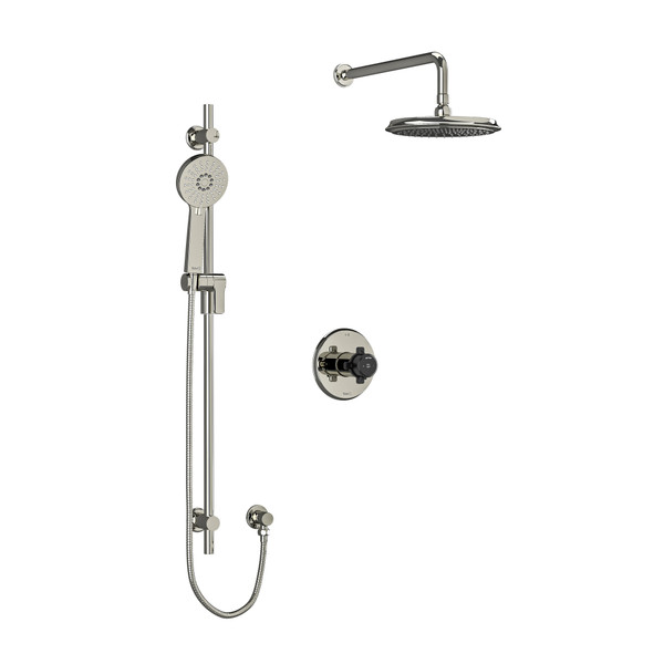 DISCONTINUED-Momenti Type T/P (Thermostatic/Pressure Balance) 1/2 Inch Coaxial 2-Way System With Hand Shower And Shower Head - Polished Nickel and Black with X-Shaped Handles | Model Number: KIT323MMRDXPNBK-SPEX - Product Knockout