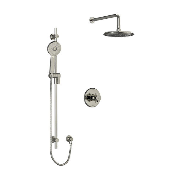 Momenti Type T/P (Thermostatic/Pressure Balance) 1/2 Inch Coaxial 2-Way System With Hand Shower And Shower Head - Polished Nickel with X-Shaped Handles | Model Number: KIT323MMRDXPN-SPEX - Product Knockout