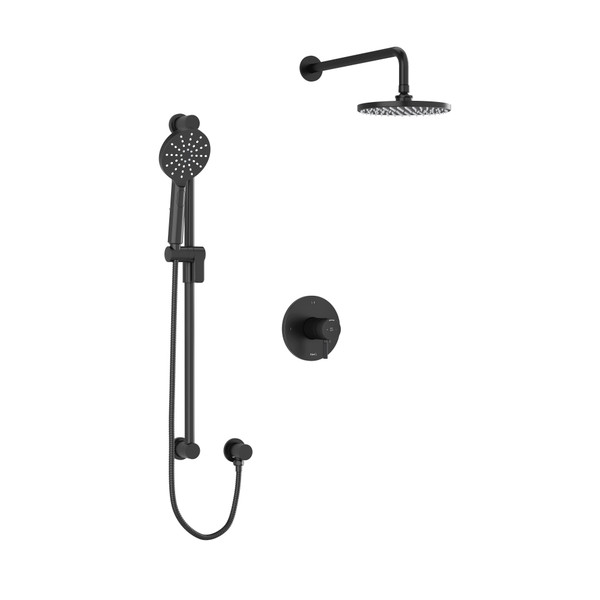 Riu Type T/P (Thermostatic/Pressure Balance) 1/2 Inch Coaxial 2-Way System With Hand Shower And Shower Head - Black with Knurled Lever Handles | Model Number: KIT323RUTMKNBK - Product Knockout
