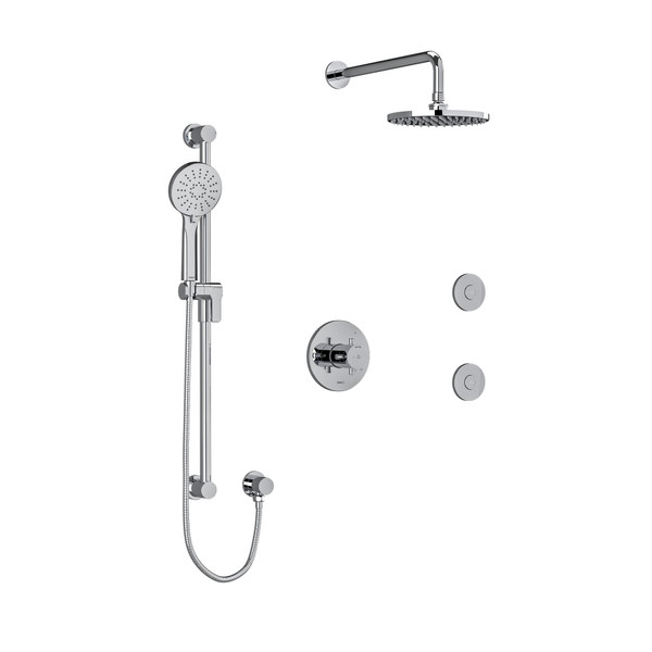 DISCONTINUED-Edge Type T/P (Thermostatic/Pressure Balance) 1/2 Inch Coaxial 3-Way System Hand Shower Rail Elbow Supply Shower Head And 2 Body Jets - Chrome with Cross Handles | Model Number: KIT3545EDTM+C-6-EX - Product Knockout