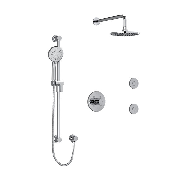 DISCONTINUÉ -Système coaxial à 3 voies avec douchette sur rail, coude de raccordement, tête de douche et 2 jets corporels 1/2" type T/P (thermostatique/pression équilibrée) Edge - Chrome avec poignées en croix | Numéro de modèle: KIT3545EDTM+C-6-EX - Produit épuisé