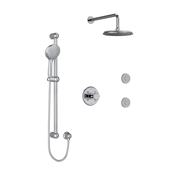 Système à 3 voies coaxiales avec douchette sur rail, coude de raccordement, tête de douche et 2 jets corporels 1/2" type T/P (thermostatique/pression équilibrée) Georgian - Chrome avec poignées en croix  | Numéro de modèle: KIT3545GN+C-6-SPEX - Produit épuisé