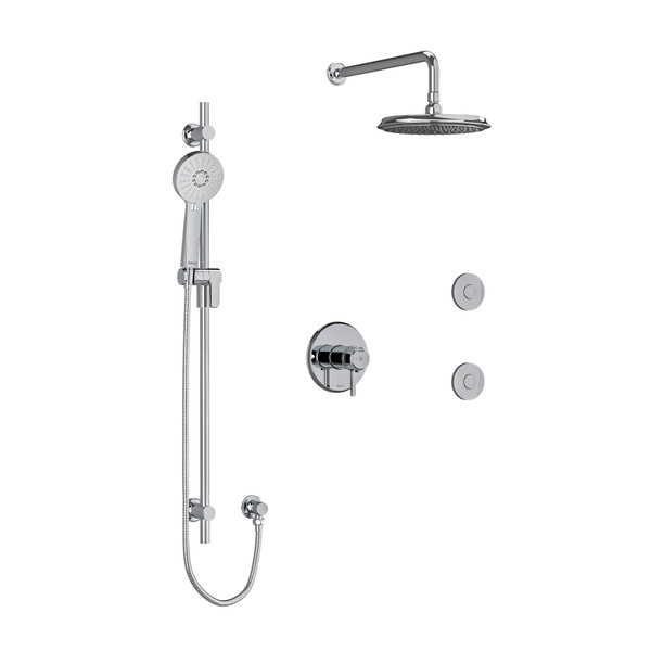 DISCONTINUÉ -Système à 3 voies coaxiales 1/2 po type T/P (thermostatique/pression équilibrée) Momenti avec douchette sur rail, coude de raccordement, tête de douche et 2 jets corporels - Chrome avec poignées à levier | Numéro de modèle: KIT3545MMRDLC-SPEX - Produit épuisé