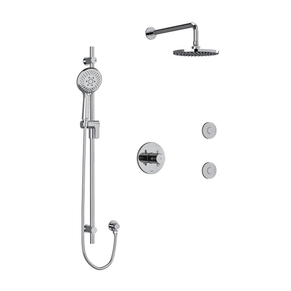 Système coaxial à 3 voies type T/P (thermostatique/pression équilibrée) avec douchette sur rail, coude de raccordement, tête de douche et 2 jets corporels 1/2 po Pallace - Chrome avec poignées en croix  | Numéro de modèle: KIT3545PATM+C-EX - Produit épuisé
