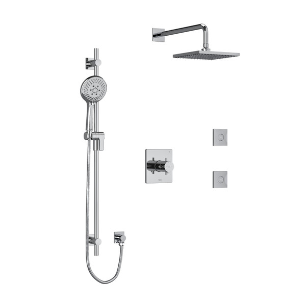 DISCONTINUÉ -Système coaxial à 3 voies type T/P (thermostatique/pression équilibrée) avec douchette sur rail, coude de raccordement, tête de douche et 2 jets corporels 1/2 po Pallace - Chrome avec poignées en croix | Numéro de modèle: KIT3545PATQ+C-6-SPEX - Produit épuisé
