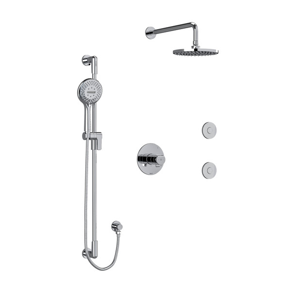 Système coaxial à 3 voies type T/P (thermostatique/pression équilibrée) avec douchette sur rail, coude de raccordement, tête de douche et 2 jets corporels 1/2 po Parabola - Chrome  | Numéro de modèle: KIT3545PBC-6-SPEX - Produit épuisé
